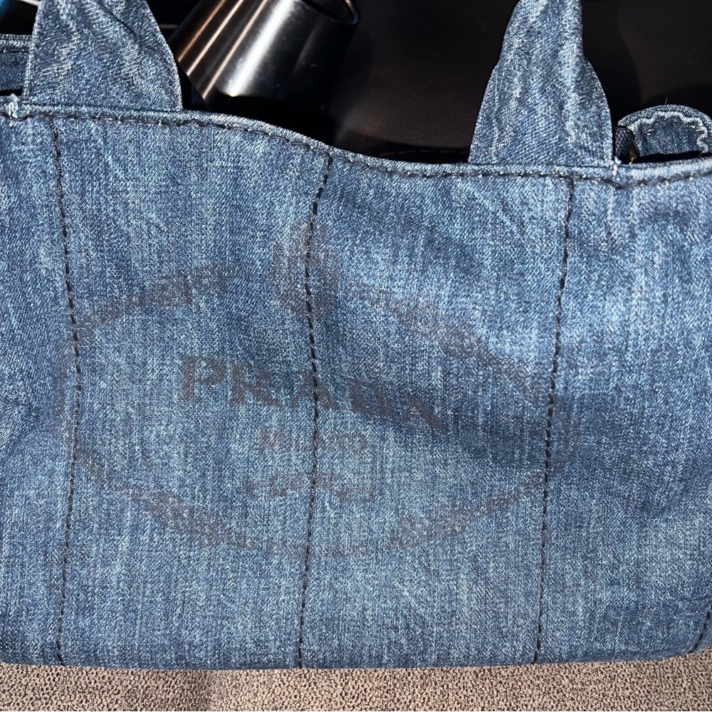 Prada Canapa denim canvas tote. With detachable strap. Authenticity card. - Picture 14 of 16